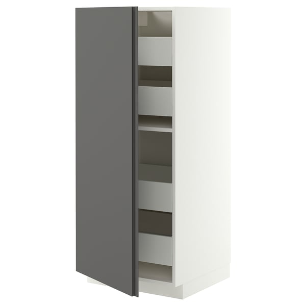 METOD / MAXIMERA Élément armoire avec tiroirs, blanc/VOXTORP gris foncé poignée verticale, 60x60x140 cm