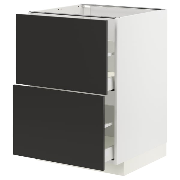 Armoire de cuisine noire moderne avec des tiroirs élégants, faisant partie du système METOD.