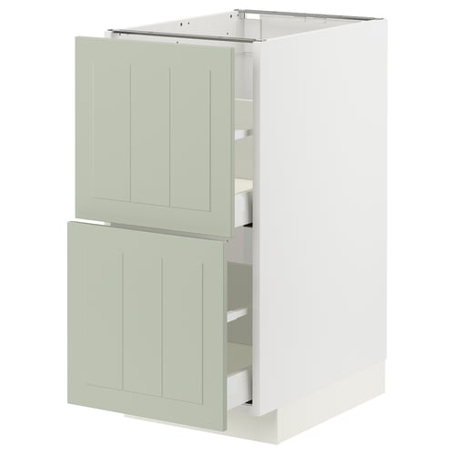 Unité de cuisine Ikea METOD green avec deux tiroirs.