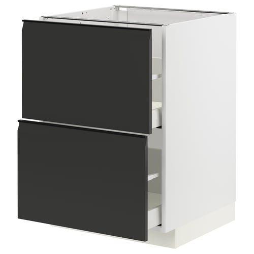 Un meuble de cuisine ikea METOD en blanc avec deux tiroirs noir mat avec poignées intégrées et un design moderne.