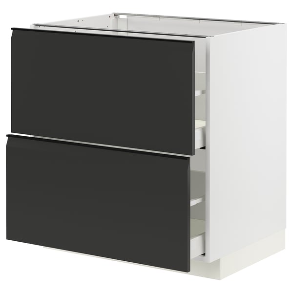Unité de cuisine moderne METOD en noir et blanc avec deux tiroirs et un design élégant sans poignée.