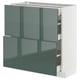 Armoire de cuisine METOD vert-gris brillant avec quatre tiroirs blancs, design élégant et moderne.