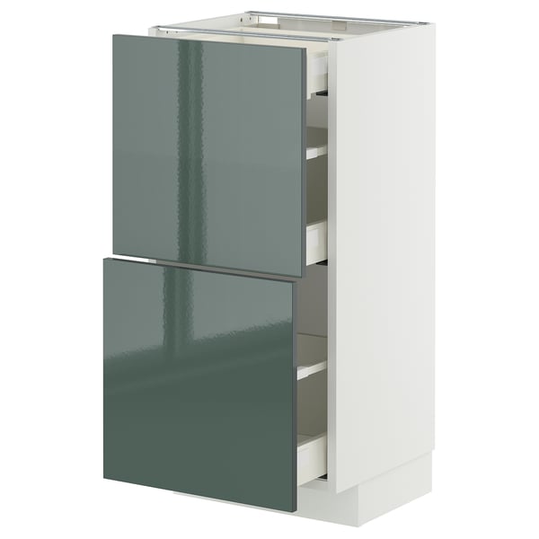 Armoire de cuisine modulaire METOD avec tiroirs et portes en kallarp gris-vert brillant.