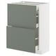 Meuble de cuisine METOD avec tiroirs gris-vert et base blanche, design moderne.