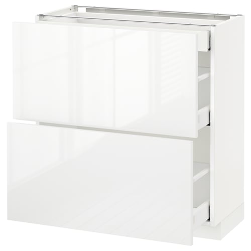 Armoire de cuisine METOD blanche avec finition brillante et plusieurs tiroirs.