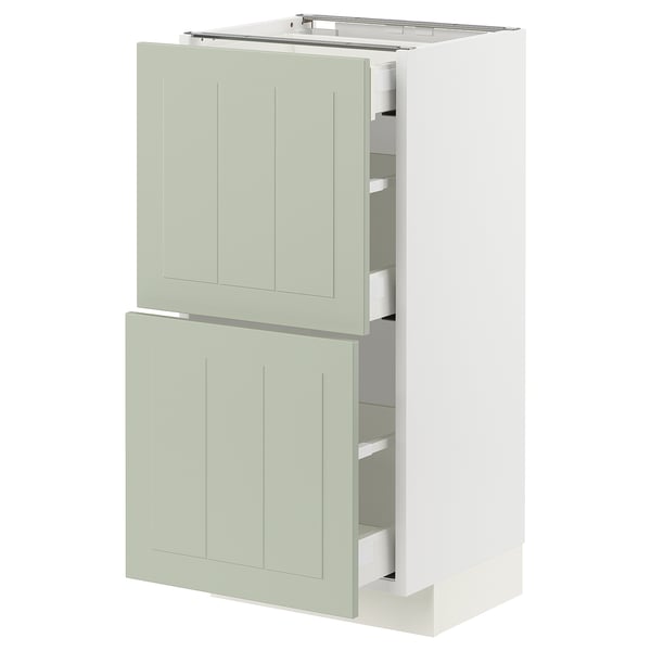 Armoire de cuisine vert clair, rectangulaire, design METOD, avec tiroirs coulissants, look élégant et moderne.
