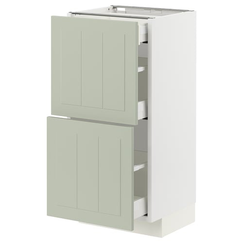 Armoire de cuisine vert clair, rectangulaire, design METOD, avec tiroirs coulissants, look élégant et moderne.