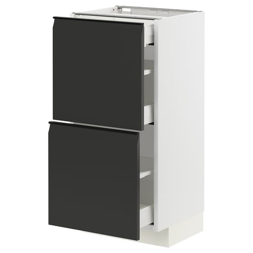 Unité de cuisine moderne : METOD avec tiroirs upplöv noirs, design élégant, blanc et noir.