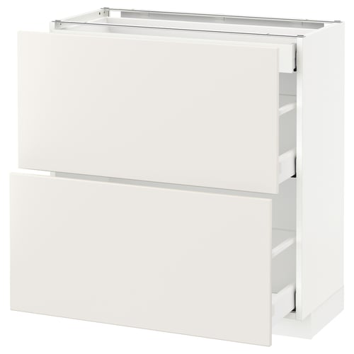 Meuble de cuisine METOD blanc au design lisse et moderne avec trois tiroirs.