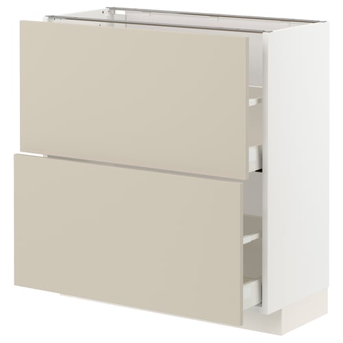Armoire de cuisine METOD en beige avec des façades lisses, deux larges tiroirs et un design rectangulaire élégant.
