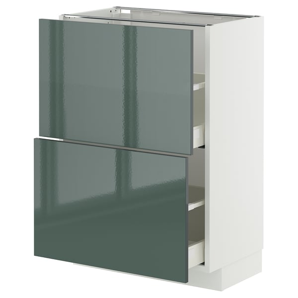 Armoire de cuisine moderne en bleu foncé brillant avec finition brillante, de forme rectangulaire. Tiroirs à fermeture automatique, design élégant.