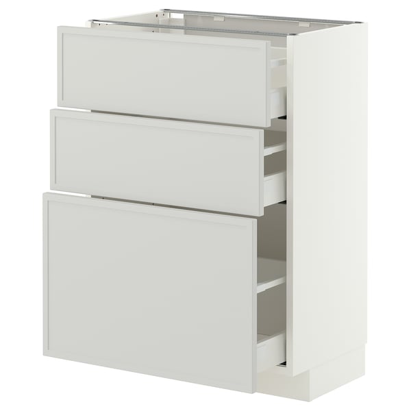 METOD / MAXIMERA Élément bas 3 tiroirs, blanc/Aspudden gris clair, 60x37 cm