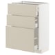 Meuble de cuisine METOD en beige avec trois tiroirs, design minimaliste moderne.