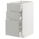 Meuble de cuisine moderne gris clair avec trois tiroirs, faisant partie du système ikea METOD, dans un design élégant et minimaliste.