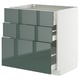 Armoire de cuisine METOD gris-vert brillant avec plusieurs tiroirs.