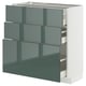 Un ensemble d’armoires de cuisine moderne nommé METOD avec des façades en kallarp gris-vert brillant avec plusieurs tiroirs.