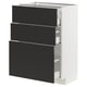 Un meuble de cuisine ikea METOD blanc avec trois tiroirs noirs. Les tiroirs ont une finition mate moderne et des glissières lisses.