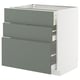 Armoire de cuisine moderne avec 3 tiroirs gris-vert.