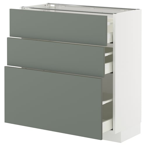 Unité de cuisine METOD avec 3 tiroirs gris-vert, design moderne et minimaliste.