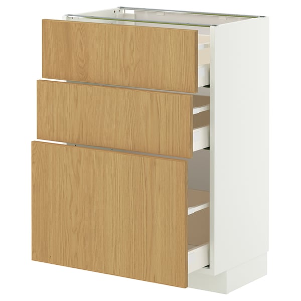 Armoire METOD, blanche, 3 tiroirs en chêne, design moderne.