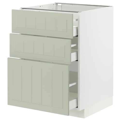 Armoire de cuisine METOD verte avec 3 tiroirs et 1 porte, design moderne avec rainures.