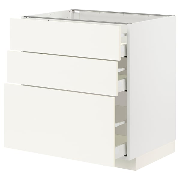 METOD / MAXIMERA Élément bas 3 tiroirs, blanc/Vallstena blanc, 80x60 cm