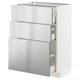 Une armoire de cuisine ikea METOD blanche avec des tiroirs en acier inoxydable. Il se tient debout, doté de trois grands tiroirs et d’un design élégant et moderne.