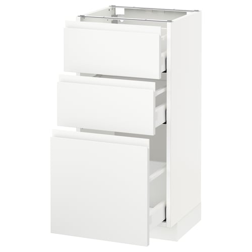 Meuble de cuisine blanc METOD, 3 tiroirs, design minimaliste, finition brillante.