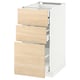 Armoire METOD blanche avec 3 tiroirs à cendres, partiellement ouverte.