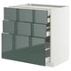 Armoire de cuisine moderne verdure brillante avec trois tiroirs coulissants.