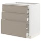 Armoire de cuisine moderne beige METOD avec 3 tiroirs et 1 étagère, façades élégantes en gris-beige mat, poignées minimalistes.
