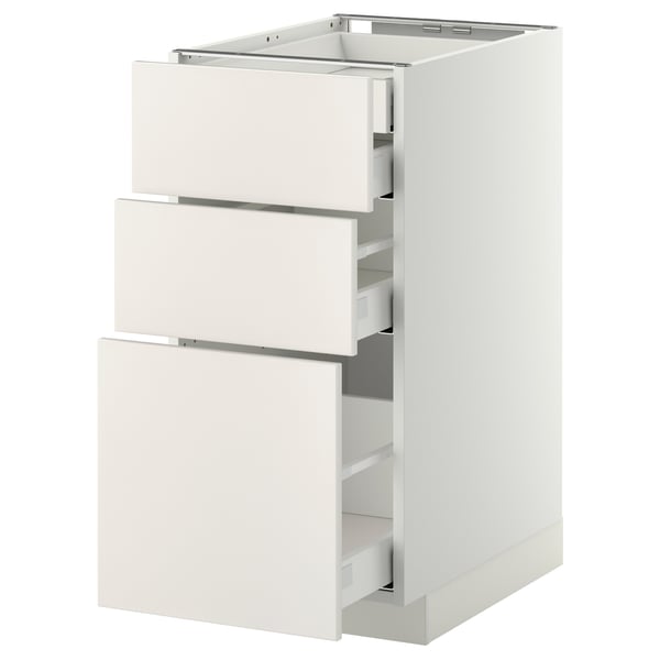 Meuble de cuisine METOD en blanc avec trois tiroirs ; Design élégant et moderne pour un rangement organisé.