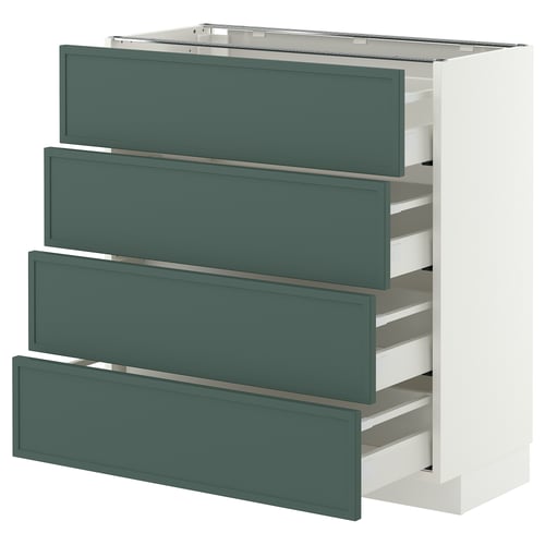 METOD / MAXIMERA Élément bas 4 faces/4 tiroirs, blanc/Aspudden gris-vert foncé, 80x37 cm