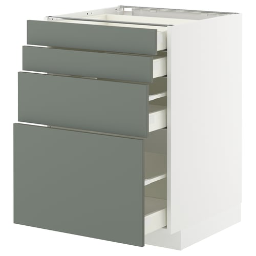 Meuble de cuisine moderne METOD gris-vert avec quatre tiroirs et finition mate élégante.