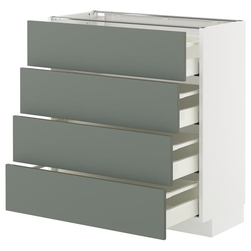 Meuble de cuisine Ikea METOD avec 4 tiroirs gris-vert, design moderne.
