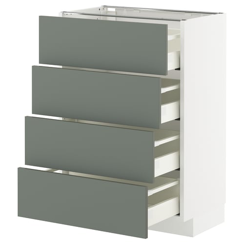 Meuble de cuisine METOD, gris-vert, quatre tiroirs, design moderne, panneaux de particules et plastique.