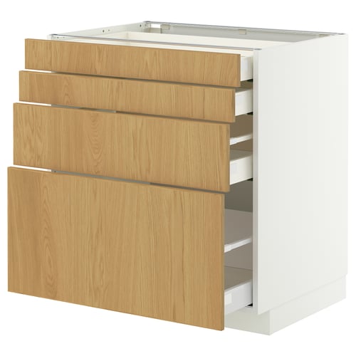 Armoire de cuisine en bois METOD avec tiroirs, finition chêne, fermeture automatique.