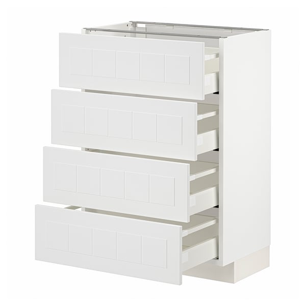 Meuble de cuisine METOD blanc avec quatre tiroirs, design carré.