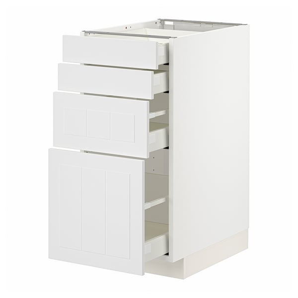 Unité de cuisine METOD ; blanc, forme rectangulaire ; Trois tiroirs, deux portes.