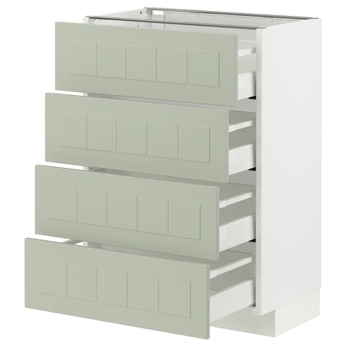 Meuble de cuisine Ikea METOD en vert avec quatre tiroirs.