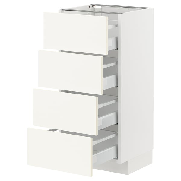 Meuble de cuisine blanc METOD - 4 tiroirs, design moderne, blanc, plastique et bois.