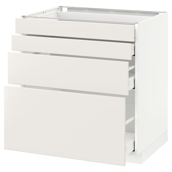 Armoire de cuisine METOD blanche avec trois tiroirs lisses.