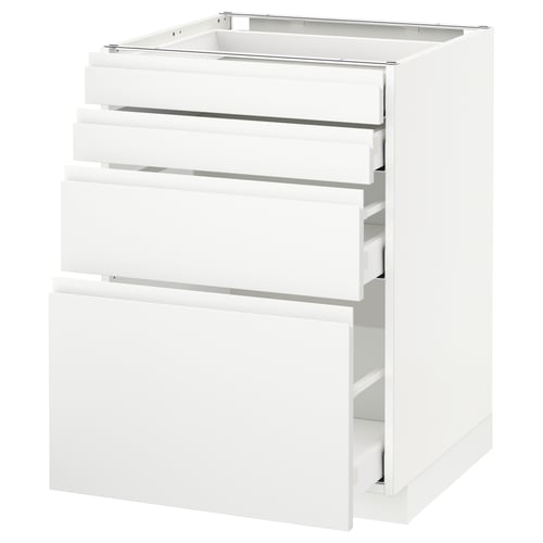 Armoire de cuisine moderne blanche METOD avec plusieurs tiroirs.