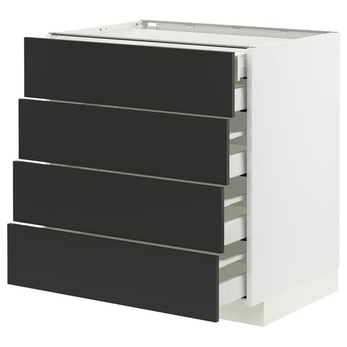 Armoire de cuisine METOD moderne en noir et blanc avec des tiroirs élégants.