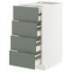 Armoire de cuisine blanche moderne avec quatre tiroirs gris-vert.