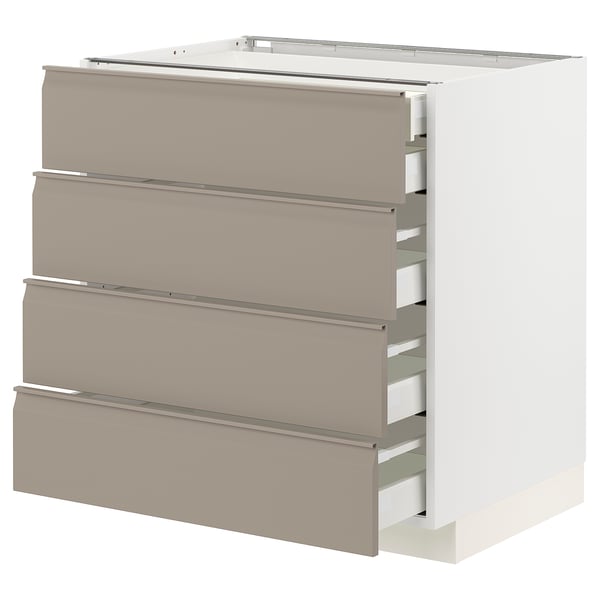 Unité de cuisine moderne, série METOD, beige-brun, avec quatre tiroirs, des poignées élégantes et un design robuste.