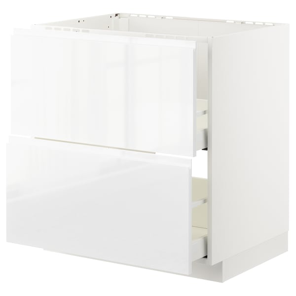 Meuble de cuisine METOD blanc au design moderne et épuré et aux tiroirs lisses.