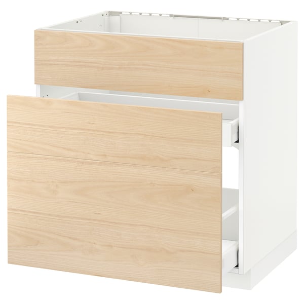 Meuble bas de cuisine METOD, bois de frêne clair, blanc, rectangulaire, moderne.