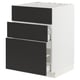 Armoire de cuisine METOD : 3 tiroirs noirs, design moderne, cadre blanc, finition élégante.