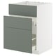 Armoire de cuisine METOD moderne gris-vert avec des tiroirs lisses et coulissants et un design élégant et minimaliste.